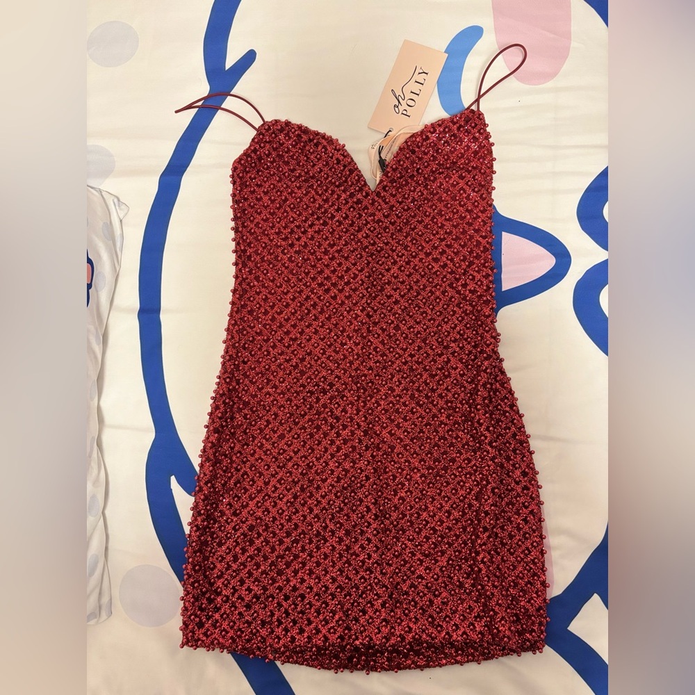 Oh Polly Red Beaded Mini Dress